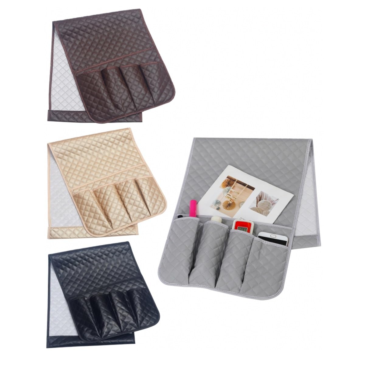 Hosoncovy PU Leather Sofa Armrest Organizer Couch Arm Storage Bag Sofa Arm Couch Caddy Anti-Spill Armrest Remote Control and Cellphone Organizer