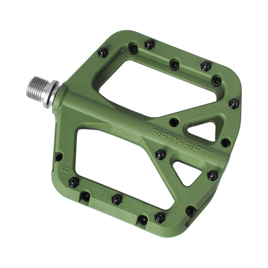 FIFTY-FIFTY Mountain Bike Pedals, Non-Slip MTB Nylon Composite, 9/16" Bicycle Pedals, Lightweight and Wide Flat Platform (Olive Green)