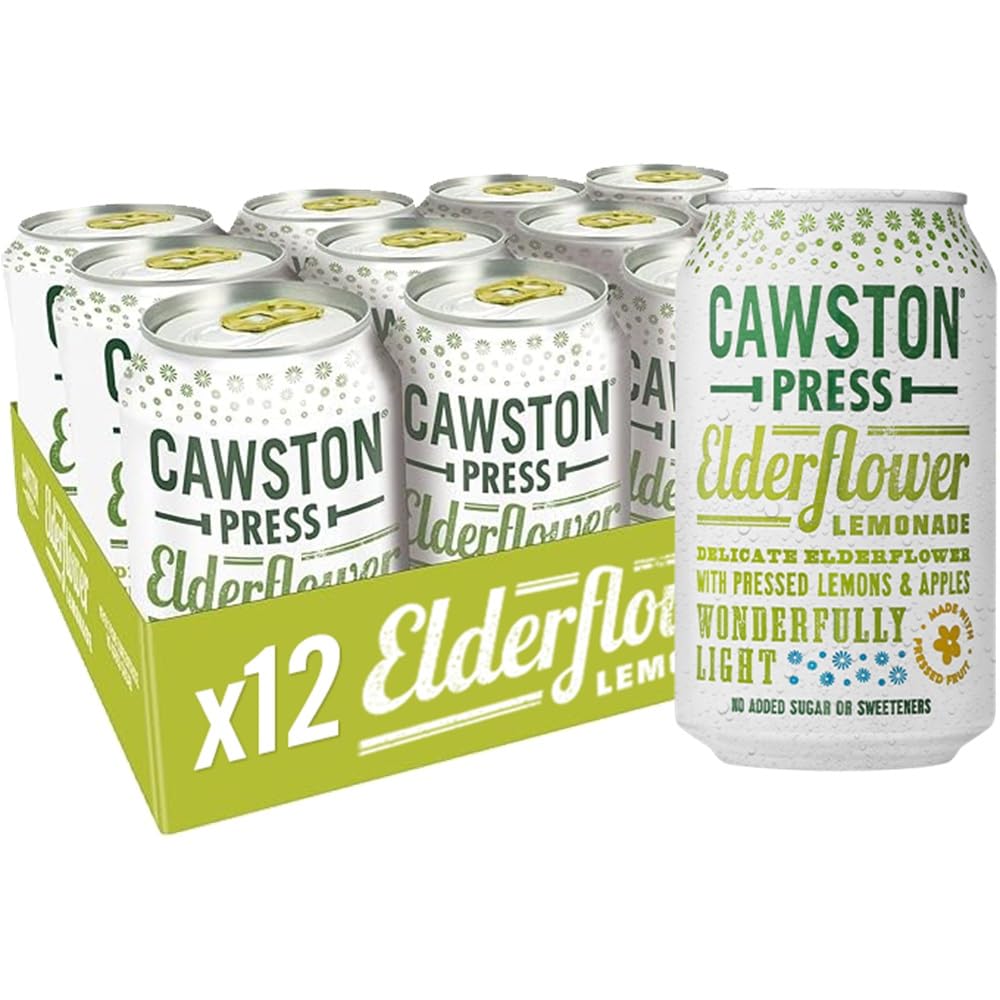 Cawston Press Sparkling Elderflower Lemonade Blended with Sparkling Water and Pressed Apple (330ml x 12 cans) | Gluten Free - Vegan - No Added Sugar