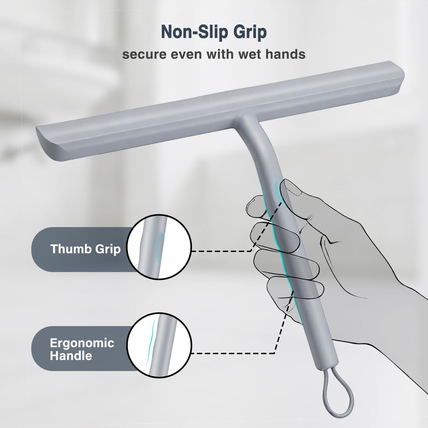 Vinabo Silicone Shower Squeegee – Glass Wiper for Shower Doors, Bathroom Screens, Mirrors, Car Windows & Glass Cleaning,Grey,21cm