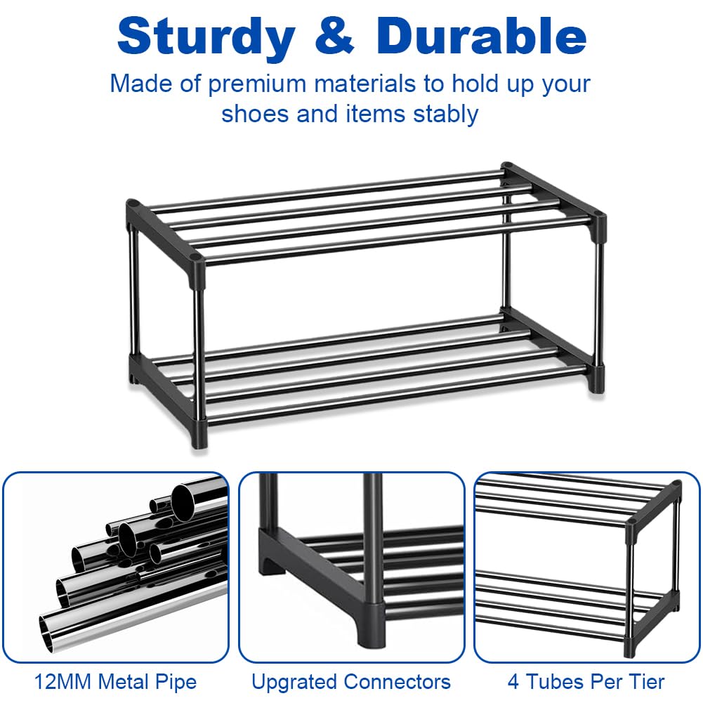 2-Tier Shoe Rack Small, Shoe Storage Organiser Set of 2, Durable Shoes Self