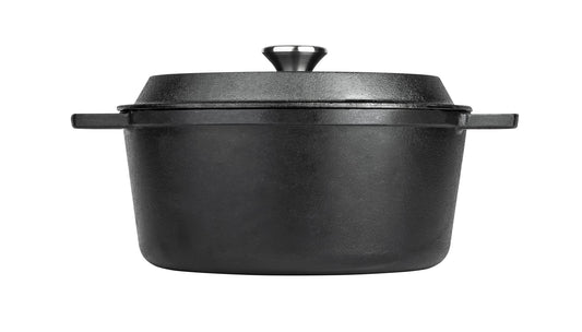 Prestige x Nadiya Cast Iron Casserole Dish with Lid - Black Cast Iron Dutch Oven Cooking Pots, 4.5L, Pre seasoned, Induction Suitable, Oven Safe &