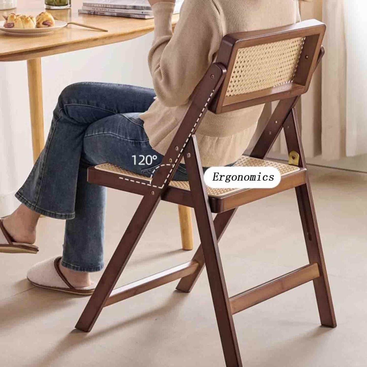 Misorat Rattan Folding Chair, Backrest Chair, Minimalist Homestay, Solid Wood Home, Living Room Chair, Leisure Backrest, Dining Chair, Chair,A