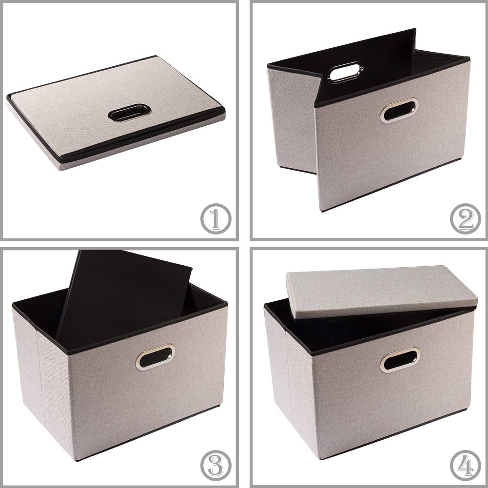Prandom Storage Boxes with Lids,Collapsible Linen Fabric Storage Box,Decorative Bins,Really Useful Box,Clothing Storage,Stackable,38x25x25cm,Light