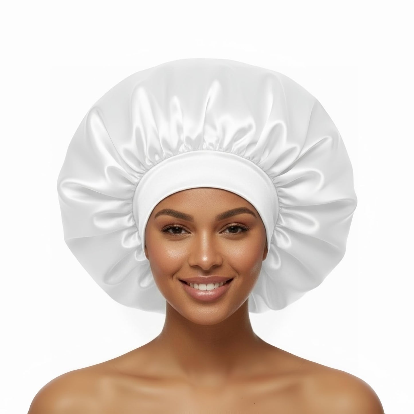 White Silk Bonnet for Women Long Hair Cover Satin Bonnet for Sleeping Braids Extra Large Satin Sleep Cap Head Cover XL Night Hats