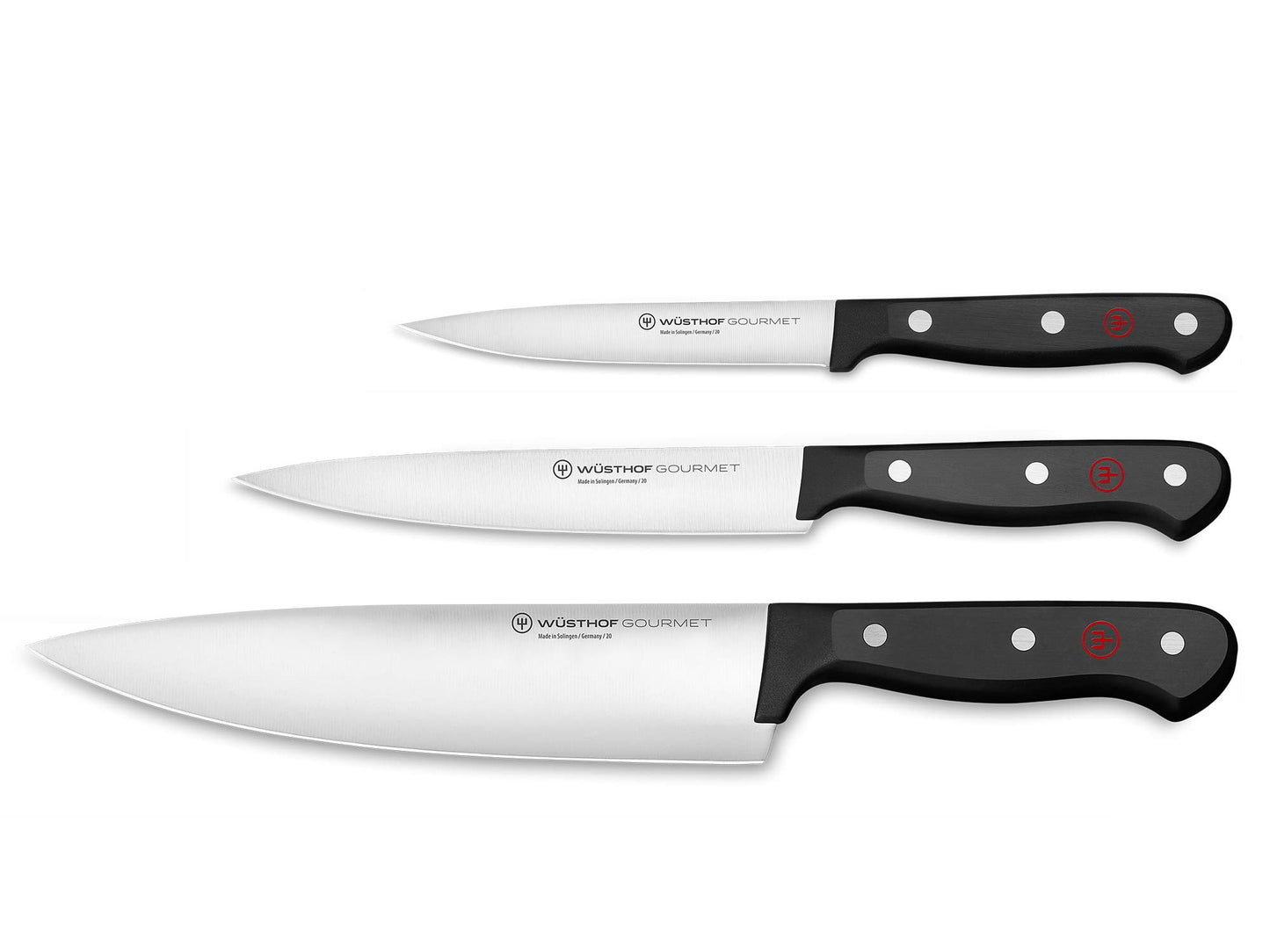 W?sthof Gourmet 3-Piece Chef's Knife Set, Black, Silver