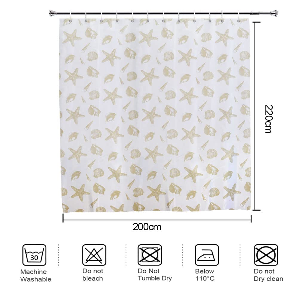 YISURE Extra Long Water-repellent Shower Curtain, Shell Printed 79x87 Inch