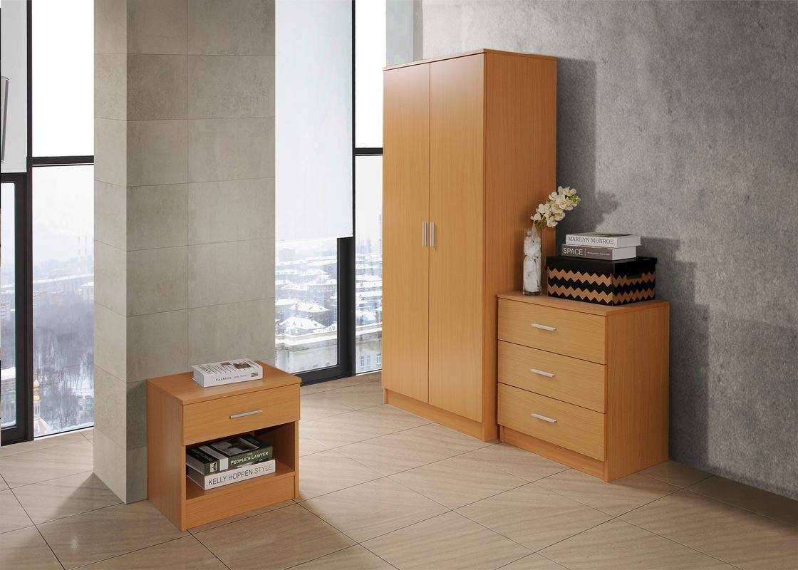 Timber Art Design UK Rio Costa Bedside Table Cabinet with Metal Handles Runners & 1 Drawer Storage Shelf Unit Oak Effect Modern Furniture For Bedroom