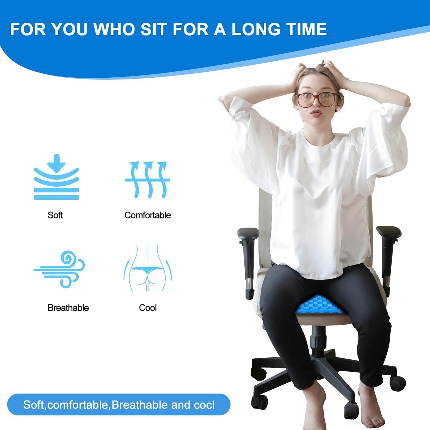Juroof Gel Seat Cushion For Long Sitting With Non-Slip Covers,Soft & Breathable For Chair,Gaming,Car,Office,Desk Chair and Wheelchair,Office Pads