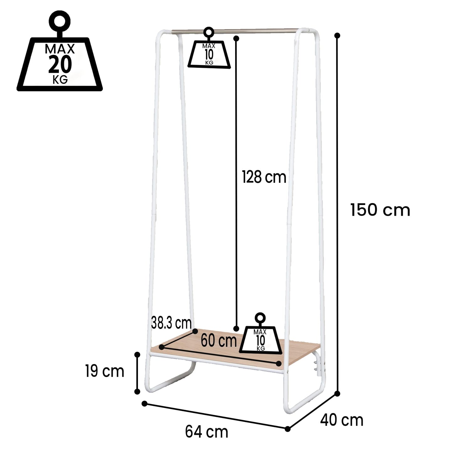 Iris Ohyama, Bedroom Storage, Large Metal Clothes Rack, Wardrobe with Shelf, Coat Rack, 1 Level, White, Dressing, Clothes & Shoes, Entrance