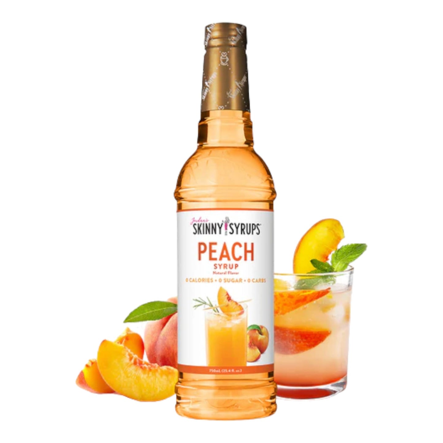 Jordan's Skinny 0 Calories | 0 Sugar | 0 Carbs | Peach Syrups 750mL | Perfect for Cocktails, Protein Shakes, Teas & Lemonades.