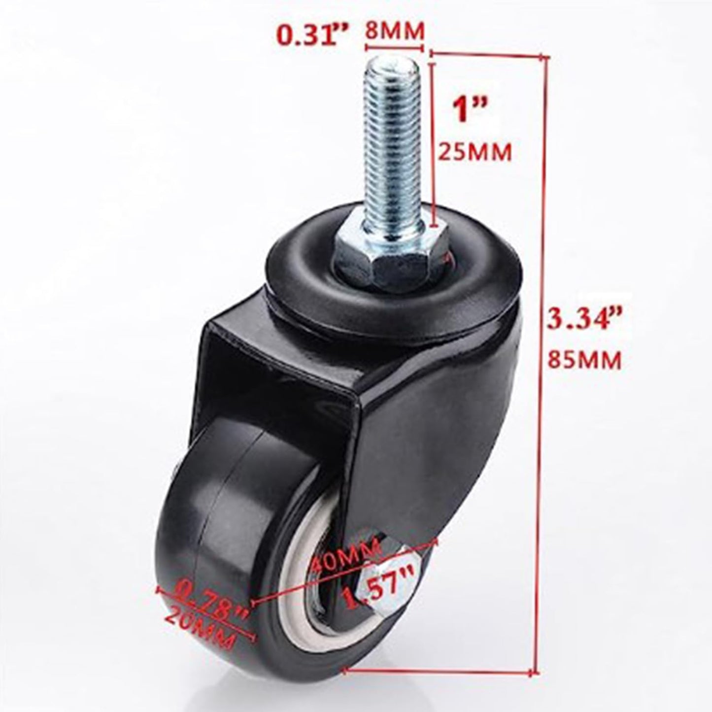 1.5-inch Polyurethane Swivel Casters, Set of 4, for Household Light Stands, Food Carts, and Carts (Screw rod 2 brakes)