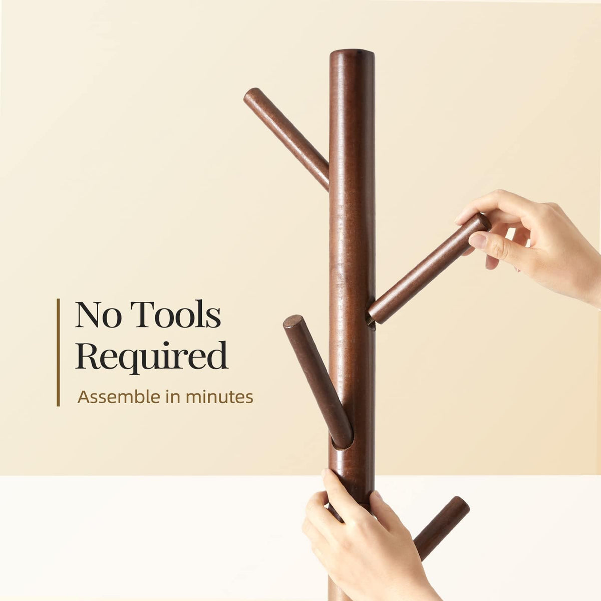 Pipishell Sturdy Wooden Coat Rack with 8 Hooks for Entryway, Brown
