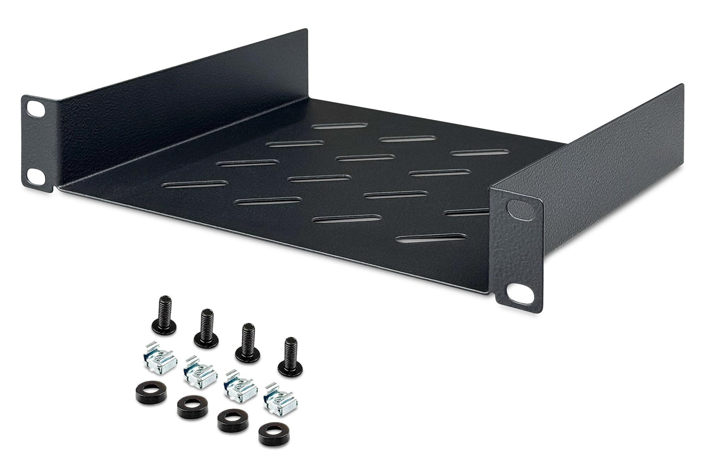 DIGITUS shelf - 1U - 10-inch (254 mm) - For network cabinet - 200 mm deep - Perforated steel sheet - Black (Pack of 2)
