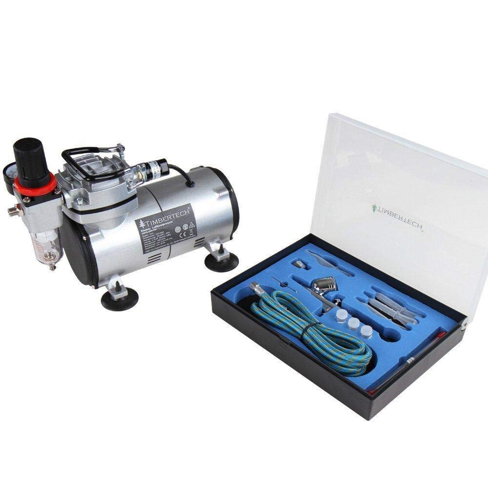Timbertech Airbrush Kit with Air Compressor ABPST05 With Powerful Airflow and High Working Pressure for Hobbies Crafts Nail Art Tattoos Cake
