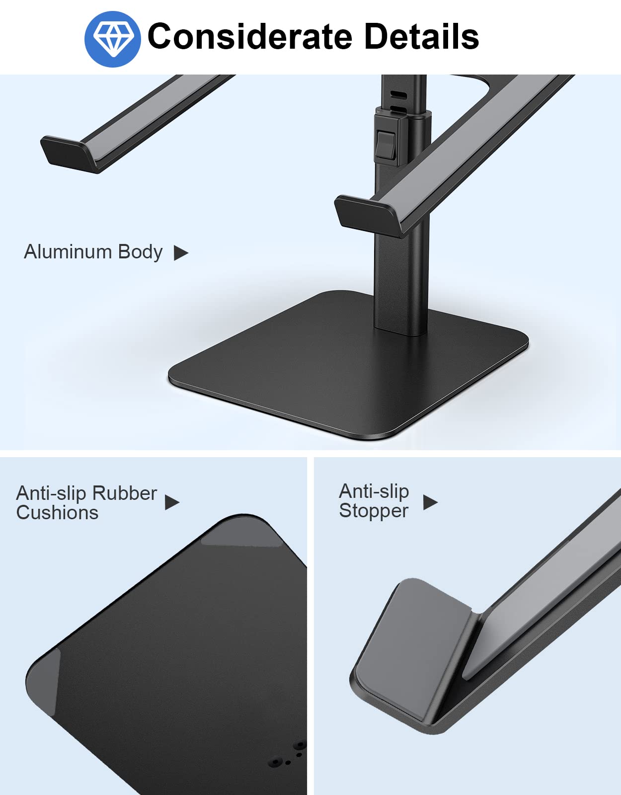 Babacom Laptop Stand for Desk, 8 Adjustable Height Aluminum Laptop Riser