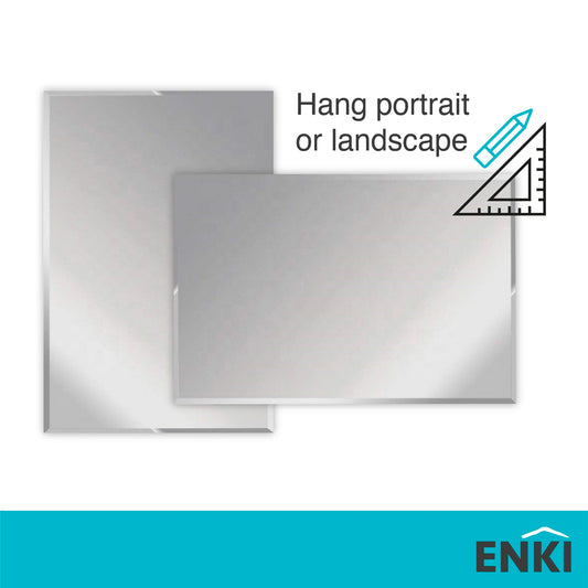 ENKI - Horizon Frameless Bevel Polished Edge Glass Wall Mirror (40cm x 60cm) for Bathroom, Bedroom, Living Room & Hallway Durable, Easy to Install,