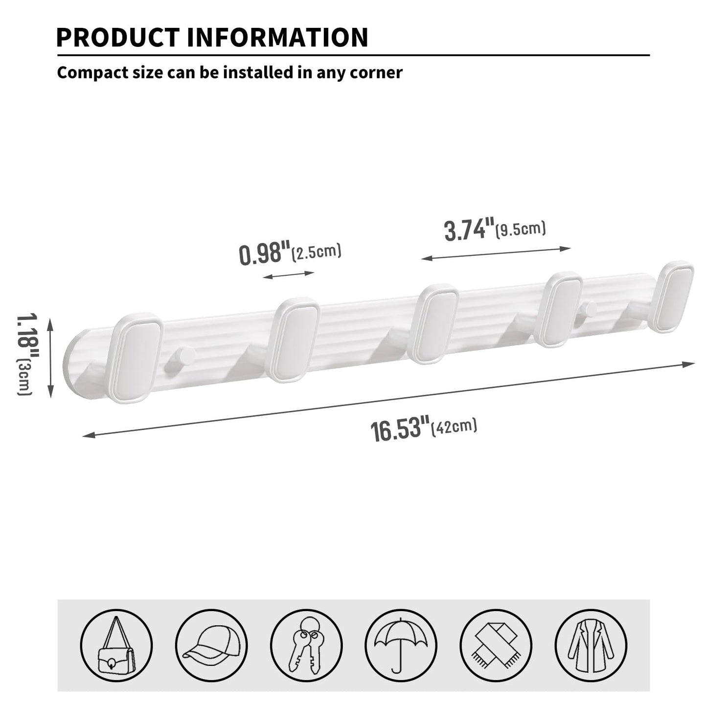 dancrul Coat Rack Wall Mount White, 5 Hooks Rack Metal Coat Hanger Wall for Hanging Hat Purse and Robes, Towel Hook for Bathrooms and Entryway
