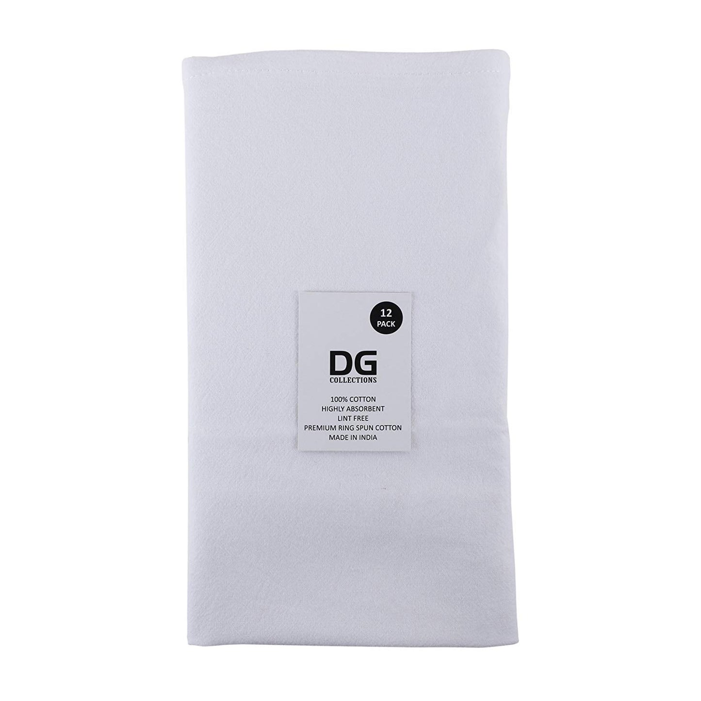 DG Collections Flour Sack Dish Towels, 100% Cotton, Set Of 12 (27 X 27 Inches), Vintage Multi-Purpose White Kitchen Towels, Very Soft