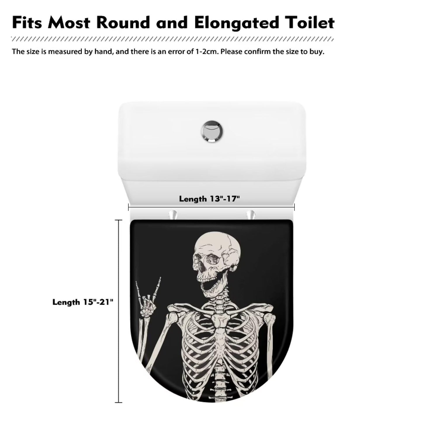 COEQINE Skull Print Toilet Lid Cover,Black Resisant Washable Bathroom Decoration 1 Pcs Cute Skull Print Toilet Lid Dustproof