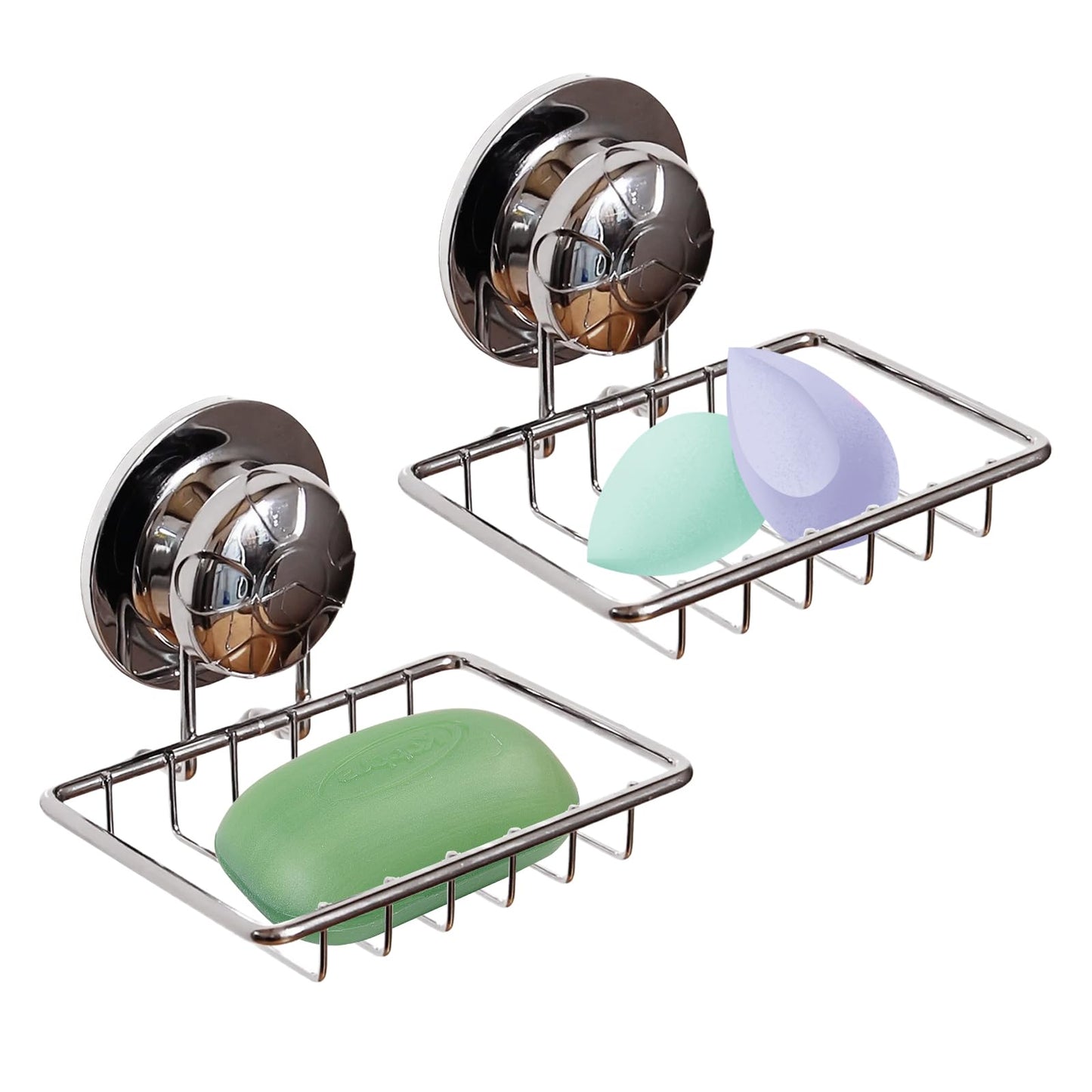 HEUIOP 2PCS Strong Rustproof Stainless Steel Wall Mounted Soap Rack Waterproof Drill-Free Removable Metal Shower Organizer with Drainage for Shower