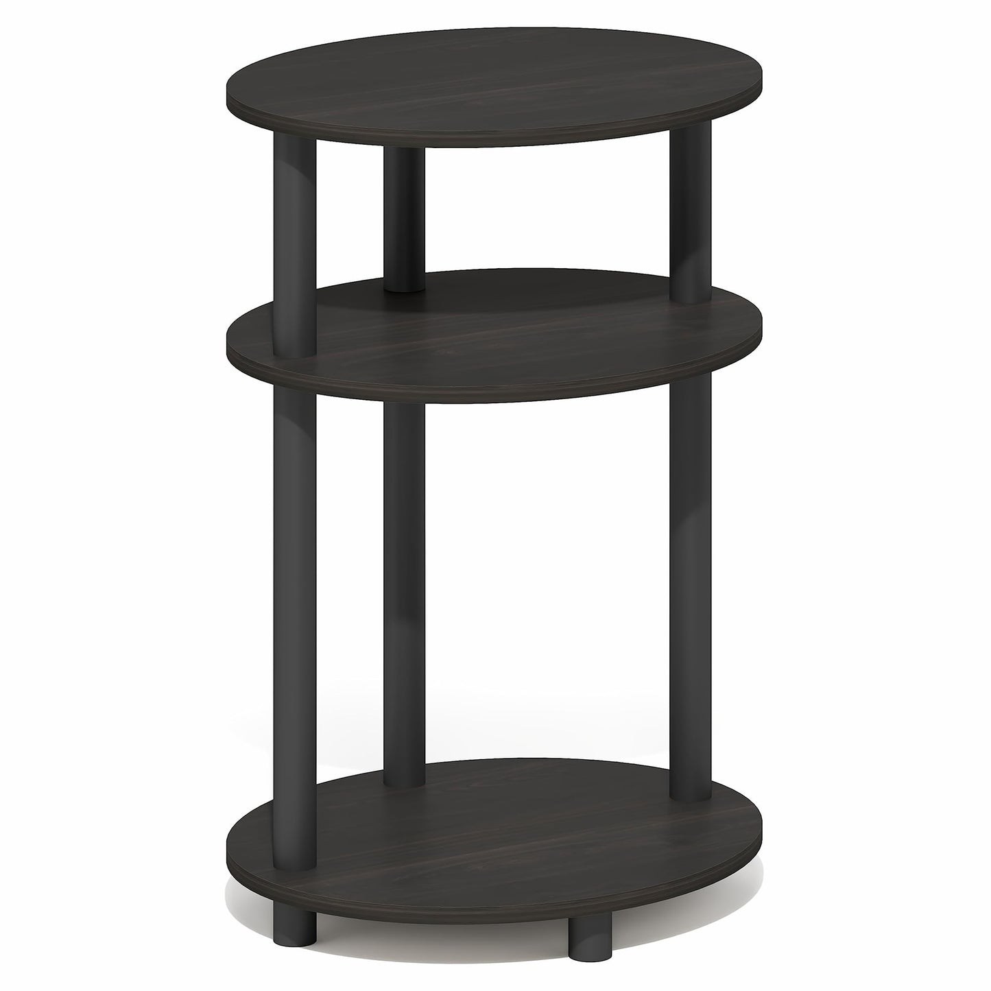 Furinno TURN-N-TUBE Side Table, 3-Tier Oval End Table, Night Stand, Bedside Table, for Living Room, Bedroom, Espresso/Black
