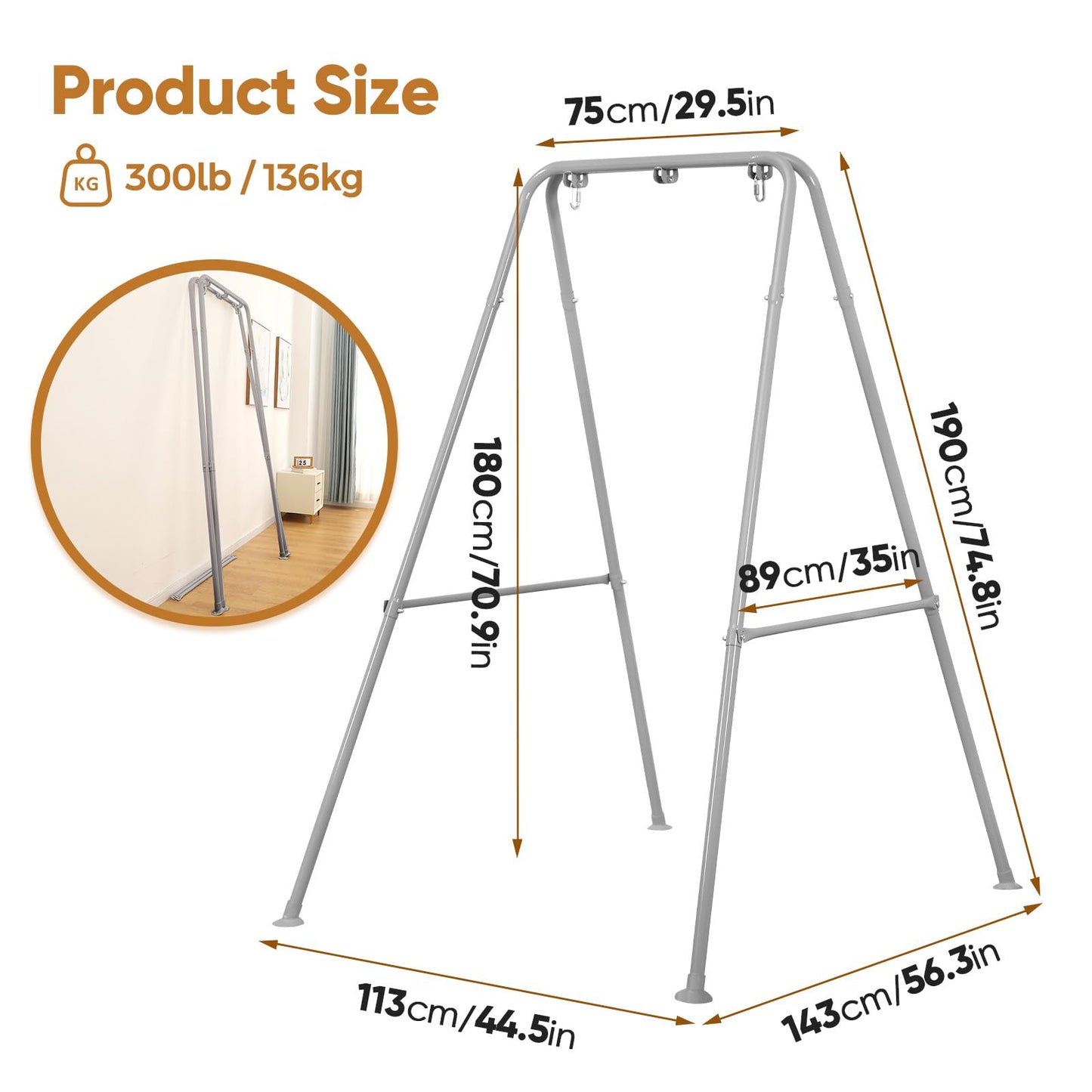 SELFLA Foldable Hammock Stand, Portable Hammock Chair Stand, Heavy Duty Folding Hammock Frame for Indoor or Outdoor, Easy to Assemble & Store (Hammock
