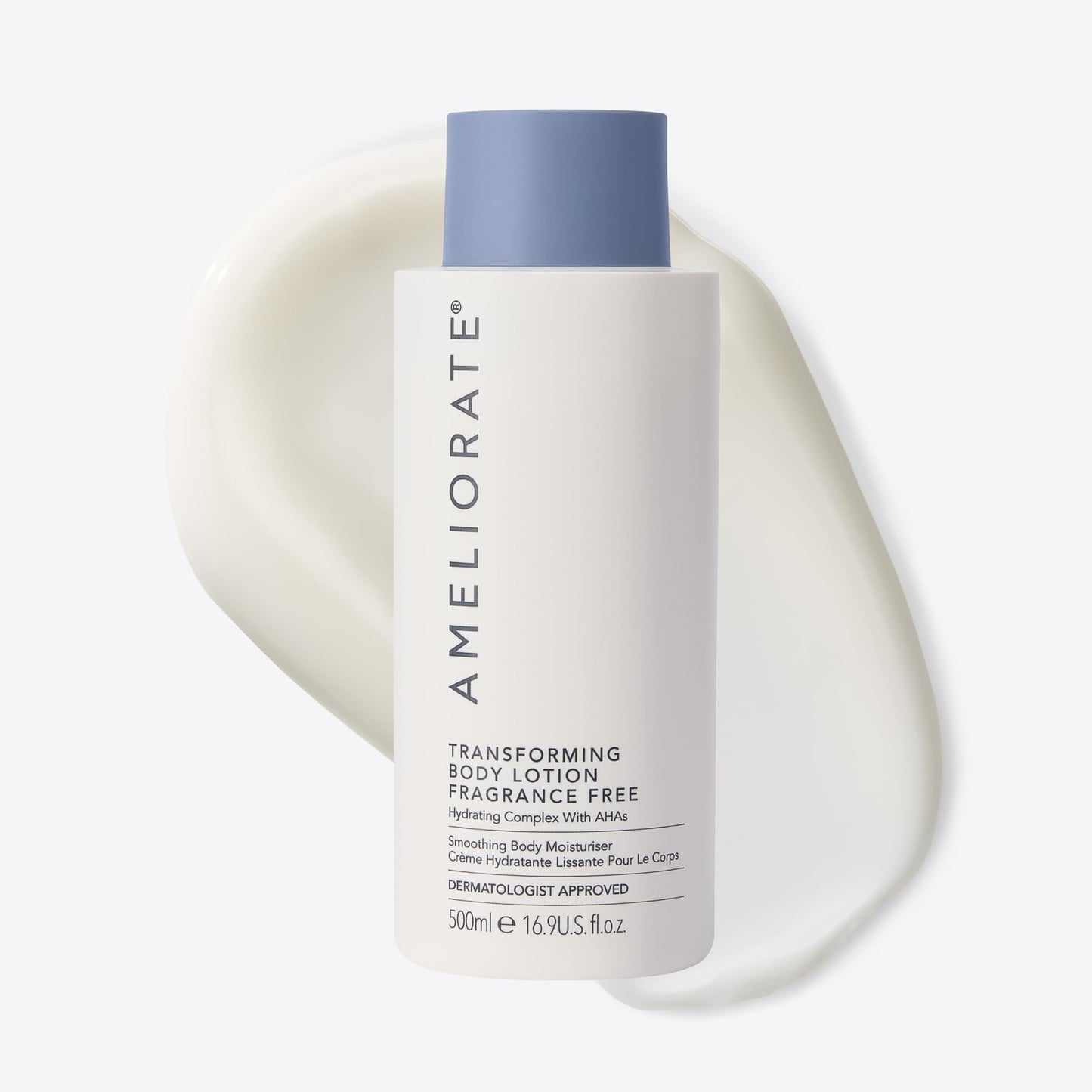 AMELIORATE Transforming Body Lotion Fragrance Free 500ml for Keratosis Pilaris (KP), Rough, Bumpy Skin & Ingrown Hairs | Exfoliating Moisturiser with