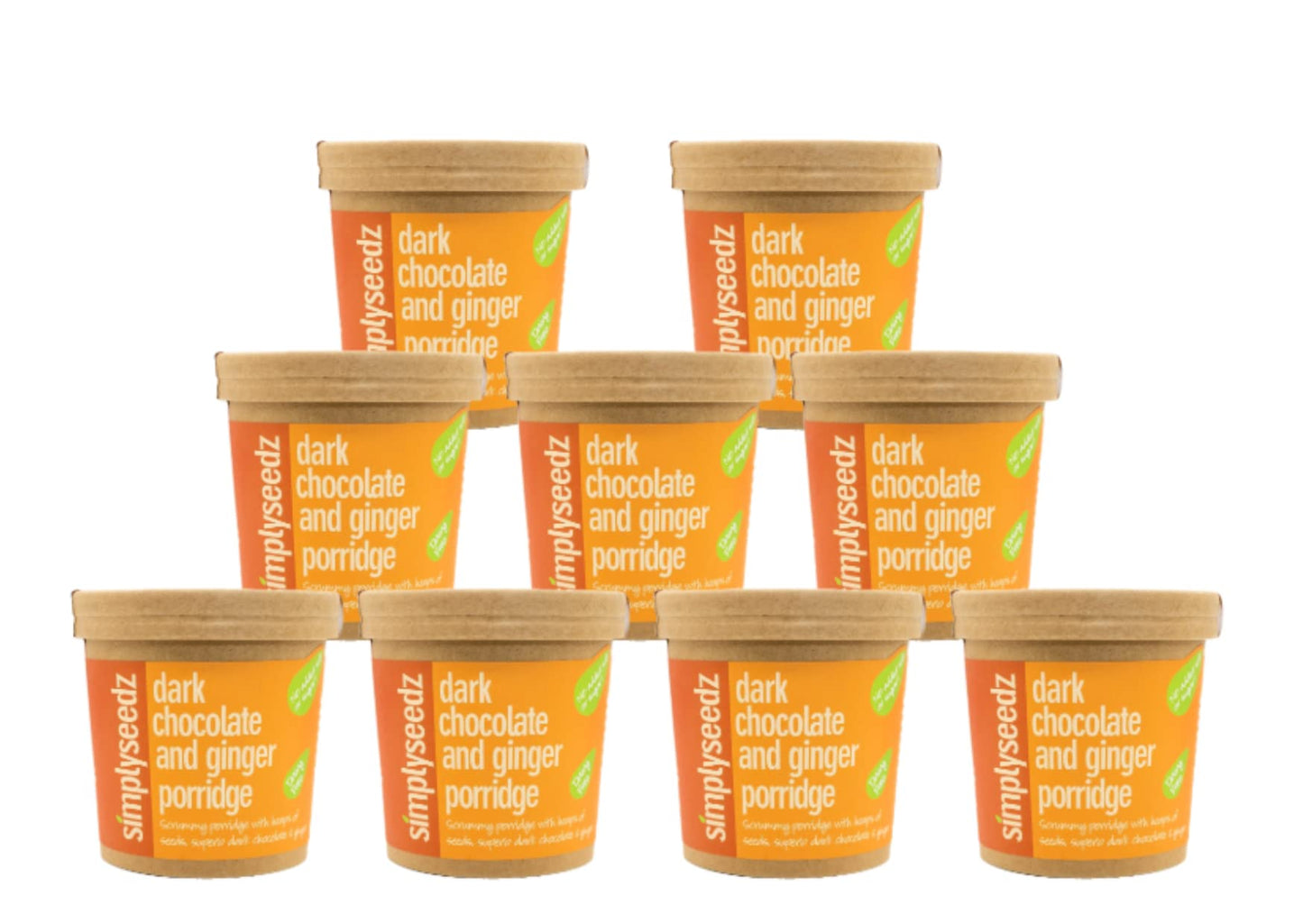 Simplyseedz Jumbo Oats Porridge Pot Dark Chocolate & Ginger. Low sugar, Plant Based, Fiber Rich Breakfast with Pumpkin and Sunflower Seeds. Convenient