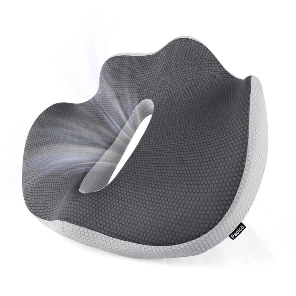 Pacico Memory Foam Seat Cushion for Office Chair, Home Chair, Car Seat, Airplane, Wheelchair, Pain Relief for Long Sitting, Non-Slip Bottom