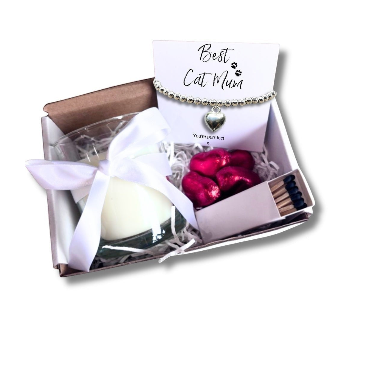 Small Best Cat Mum Gift Hamper | Bracelet, Chocolates & Candle