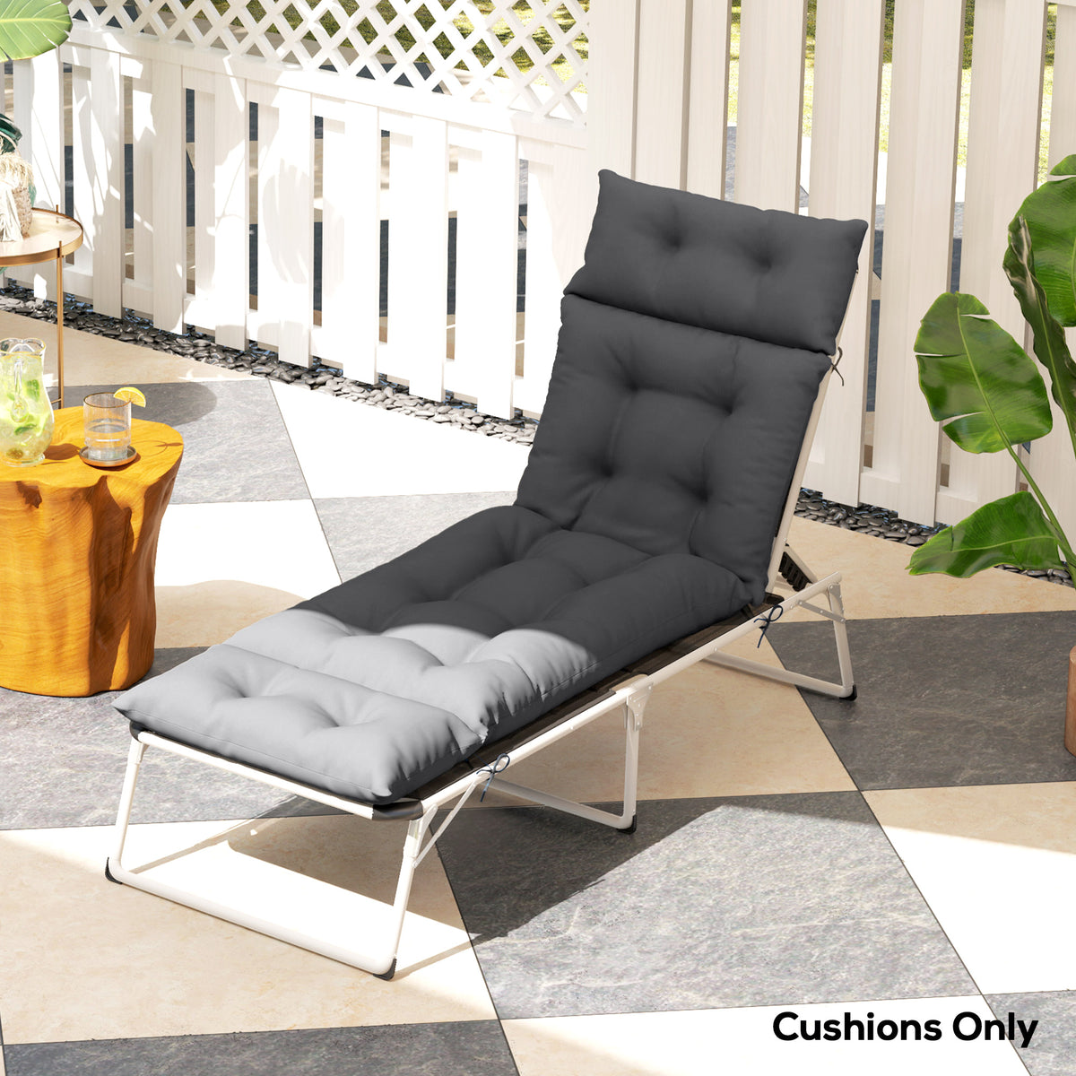 Outsunny Sun Lounger Cushion Only, 190 x 56 x 10 cm Garden Lounge Chair Cushion, UPF20+ 220gsm Fabric, Thick Sunbed Replacement Pad with 6 Ties, Dark Grey