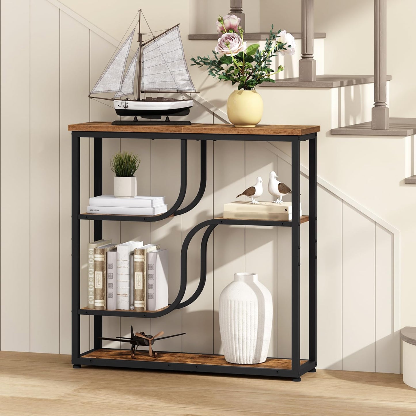 HOOBRO 4-Tier Slim Console Table for Hallway, Narrow Hallway Table with Storage Shelves, Behind Sofa Table for Small Space, living Rooms, Entryway