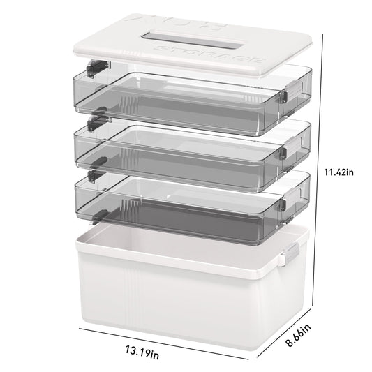 Citylife 4-Layer Medicine Storage Box, Medication Storage Box with Handle, Household Medical Organiser Portable Emergency First Aid Container for