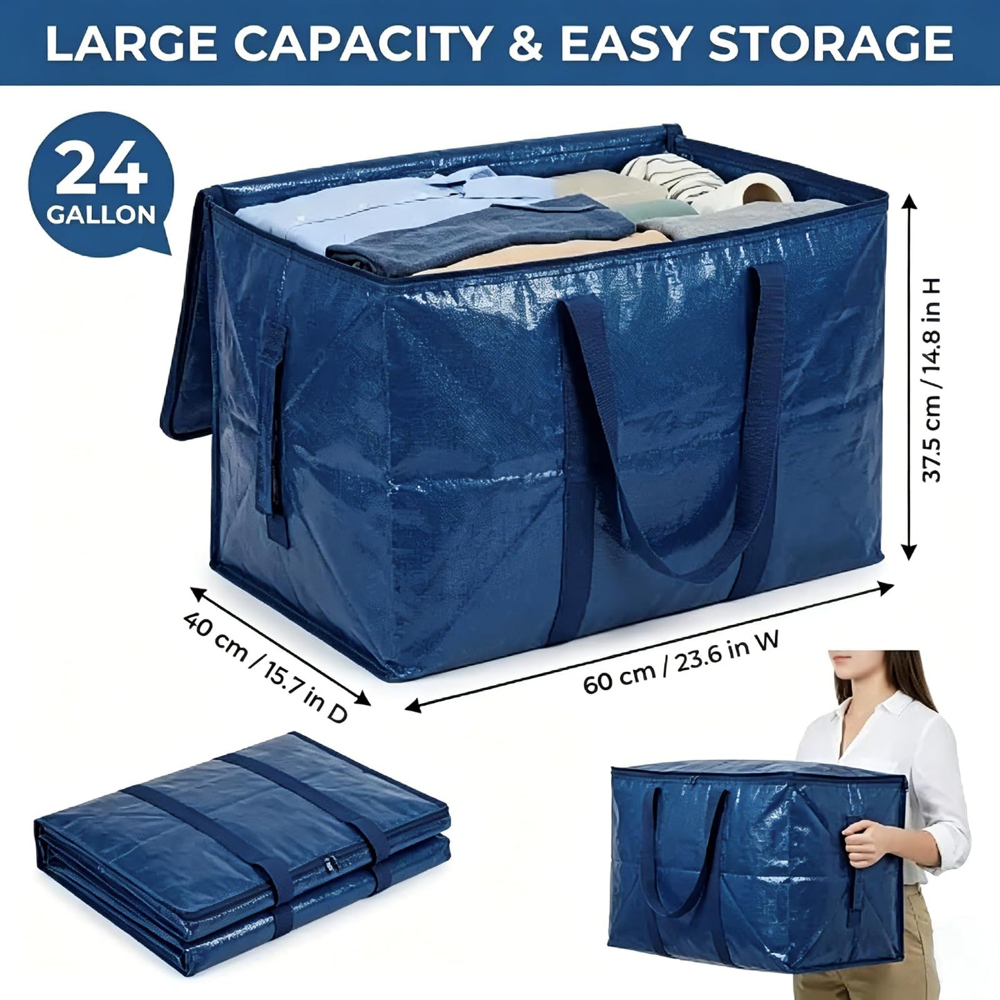 Boyfield Moving Bags 90L 4 Pack Storage Boxes Heavy Duty Packing Boxes with Zips, Clear Moving Boxes Foldable PP Storage Bags for Clothes, Bedding