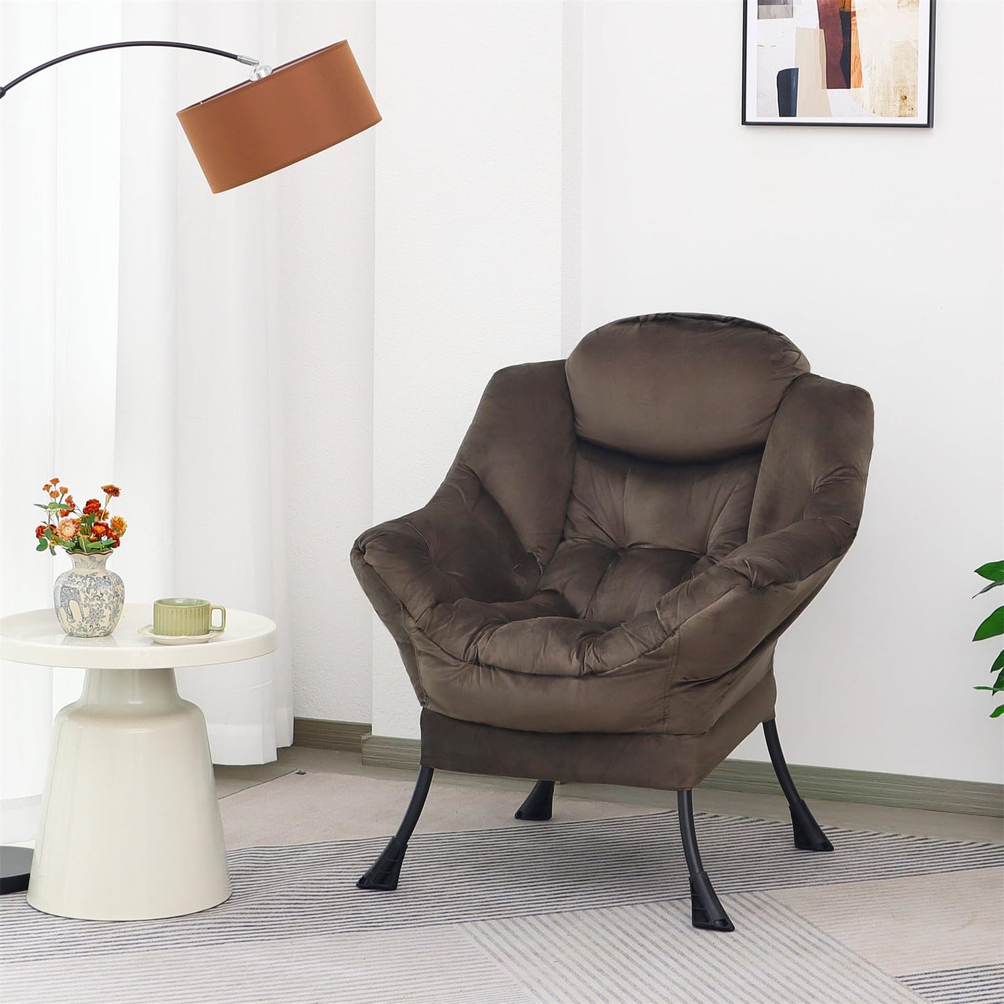 Mordchil EU Comfy Chair for Adults,Armchair Chair for Living Room,Velvet Reading Chairs for Bedroom, Accent Chairs with Steel Frame,Dark Coffee