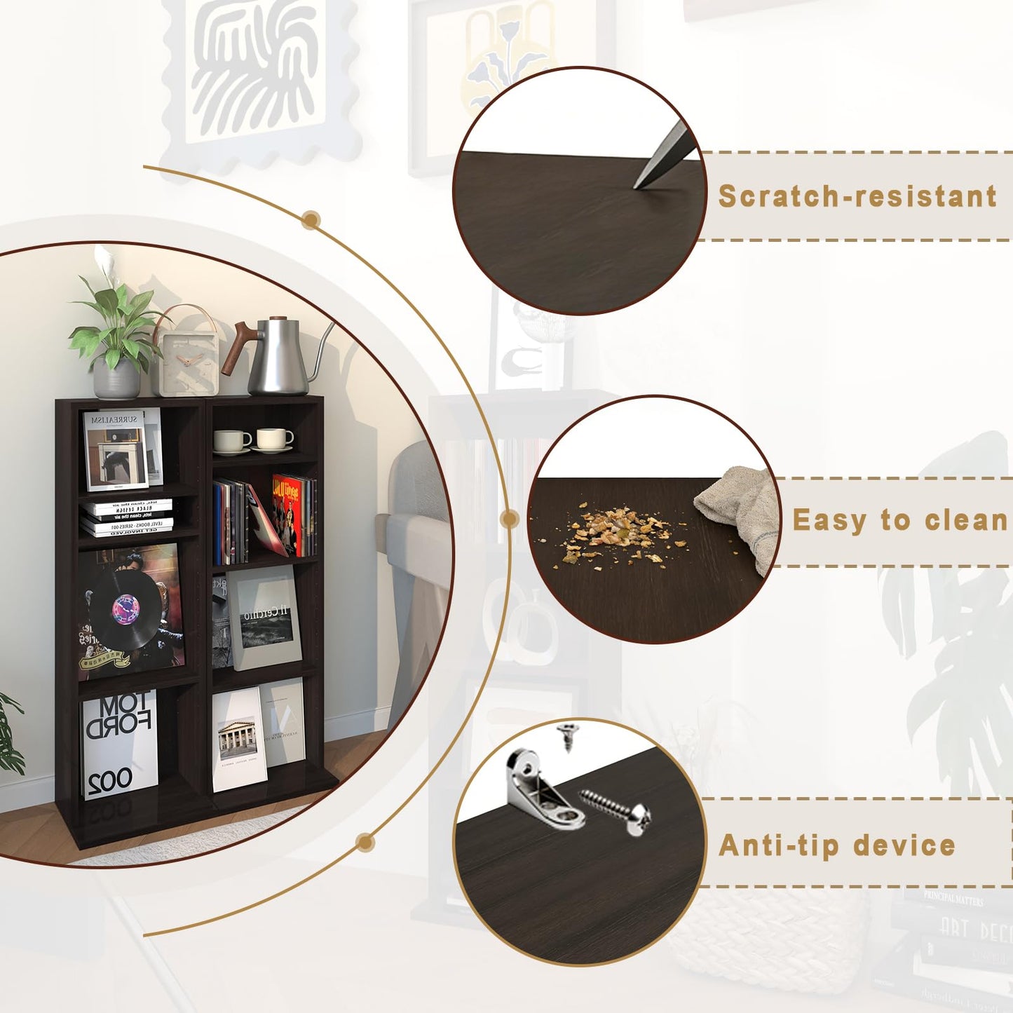 CTESNE 【Sturdy Build&Easy Assembly 4 Tier Wooden Book Shelf with Anti-Tipping Kits,Thick Frame Bookcase,Open Living Room Furniture,Book Case for