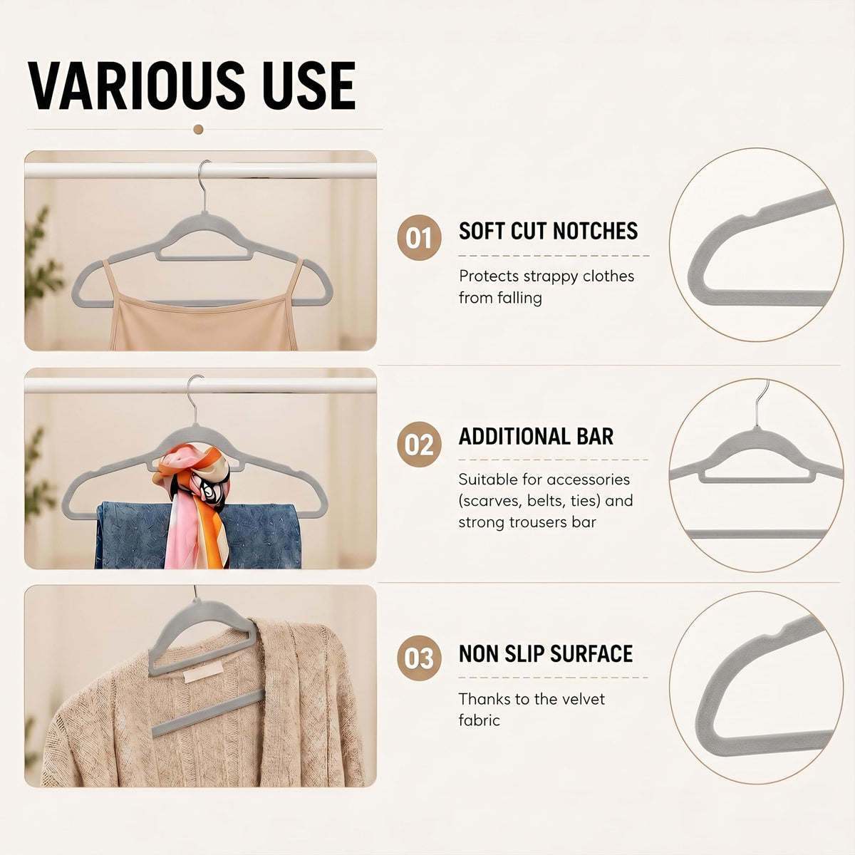 DrySmart 30 Pack Velvet Hangers Non Slip Flocked Coat Hangers with Tie Bar, Space Saving Heavy Duty Clothes Hanger for Suit Jacket Trouser and