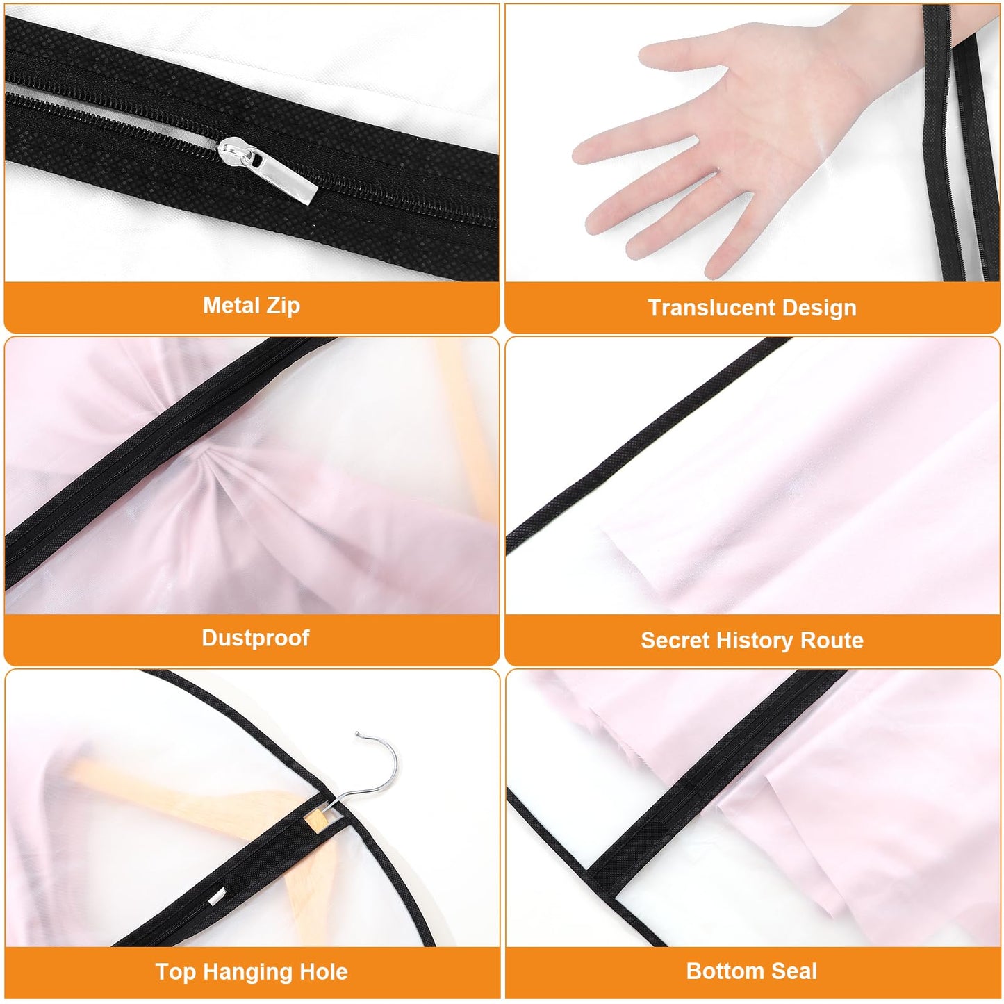 12 Pack Garment Bags, 40in PEVA Suit Bags Clothes Covers, Black Edge