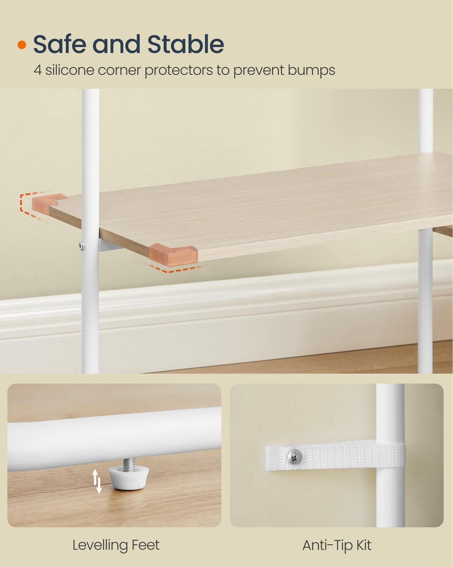 SONGMICS HOME Clothes Rail, Clothes Rack with Shoe Shelf, Heavy-Duty Storage Rack, 6 Storage Shelves, 2 Hanging Rails, Matchstick-Shaped Hooks