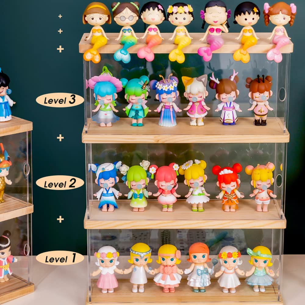 Nynelly 2 Layer Clear Acrylic Display Case with Door - Display Shelf for Models, Figures, Funko Pop, Pop Mart, Labubu, Sonny Angel, Smiski