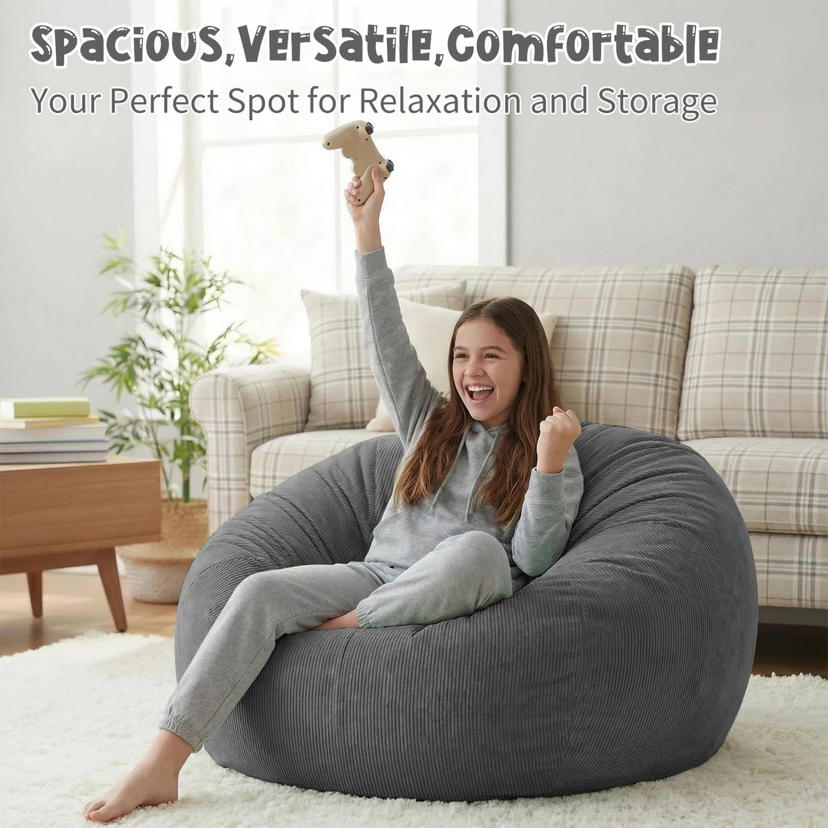 Nobildonna 3 ft Bean Bag Chair Cover No Filler for Adults and Kids 300L Extra Large Stuffed Animal Storage Bean Bag Washable Soft Premium Corduroy