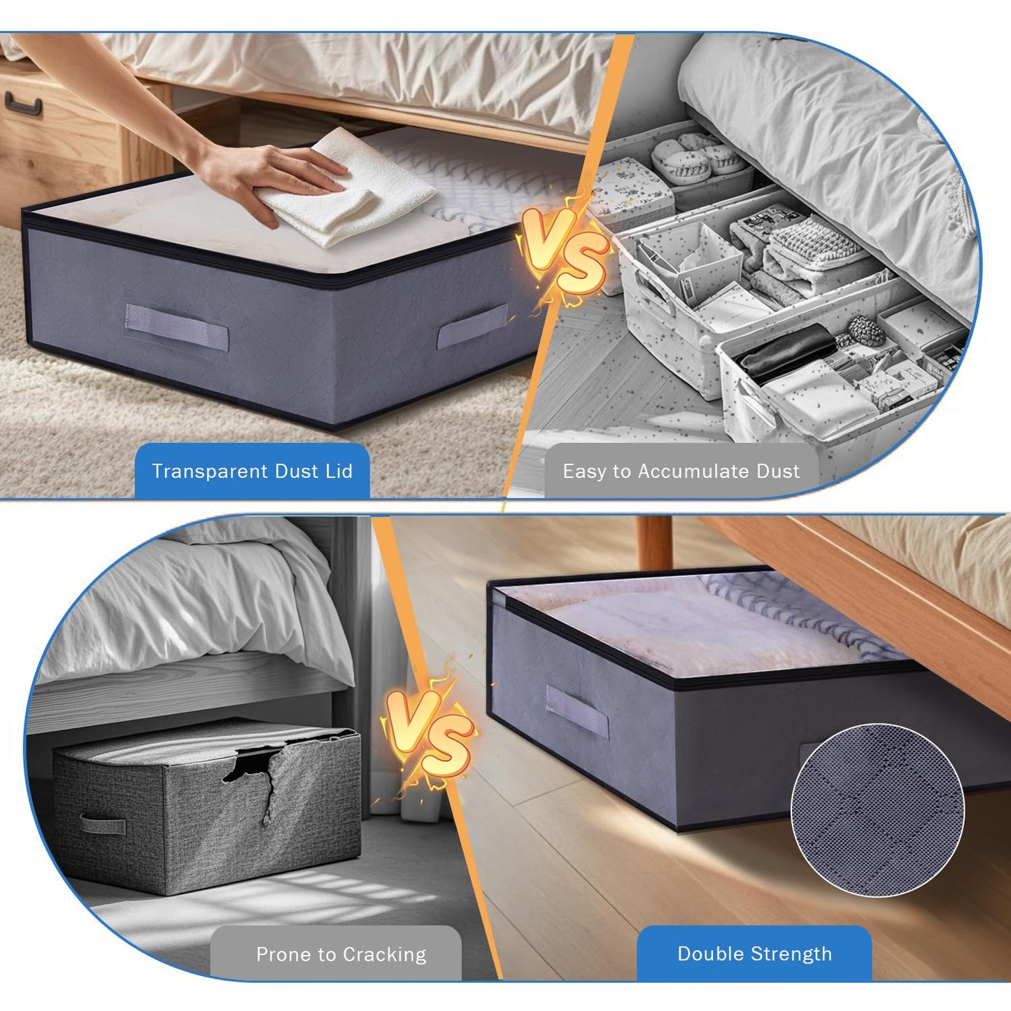JAECU 2pcs 90L Under Bed Storage Bags Foldable Clothing Storage Containers
