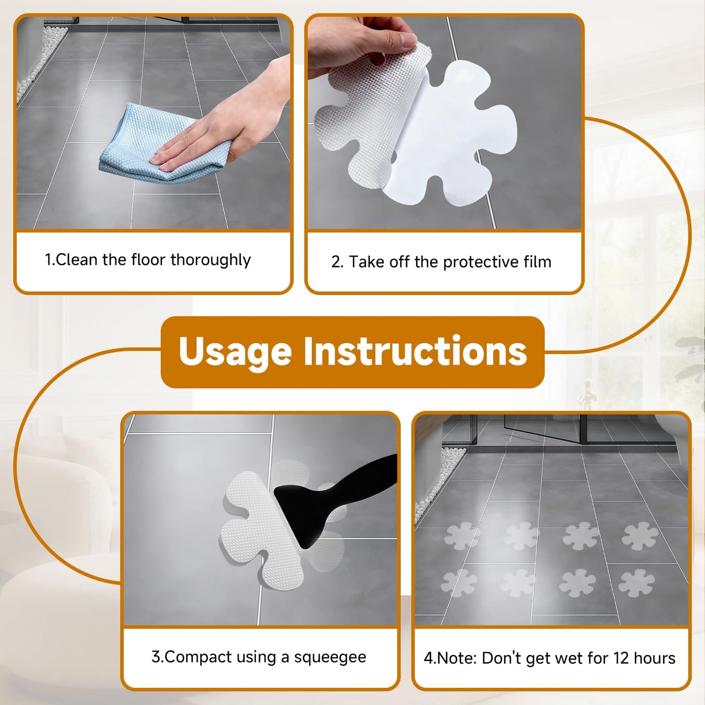 Non Slip Shower Stickers 12 Pcs, Anti Slip Flower Shape Bath Stickers Transparent Self-Adhesive Bathtub Stickers with Scraper Clear Anti Skid Tape