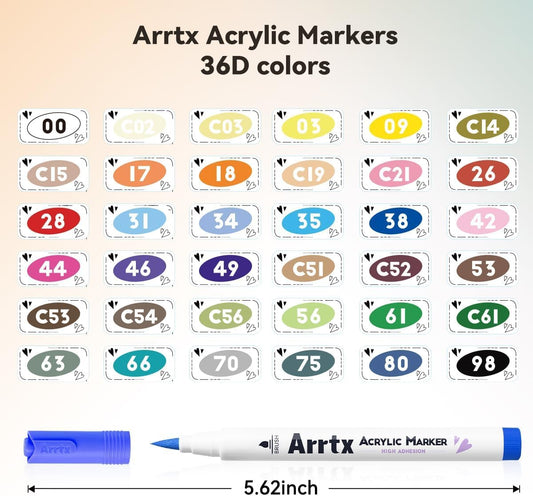 Arrtx Acrylic Paint Pens -36D Colors Acrylic Markers for Rock Painting, Brush Tip Acrylic Pen, Art Supplies, Fabric Paint, Waterproof Paint, Art