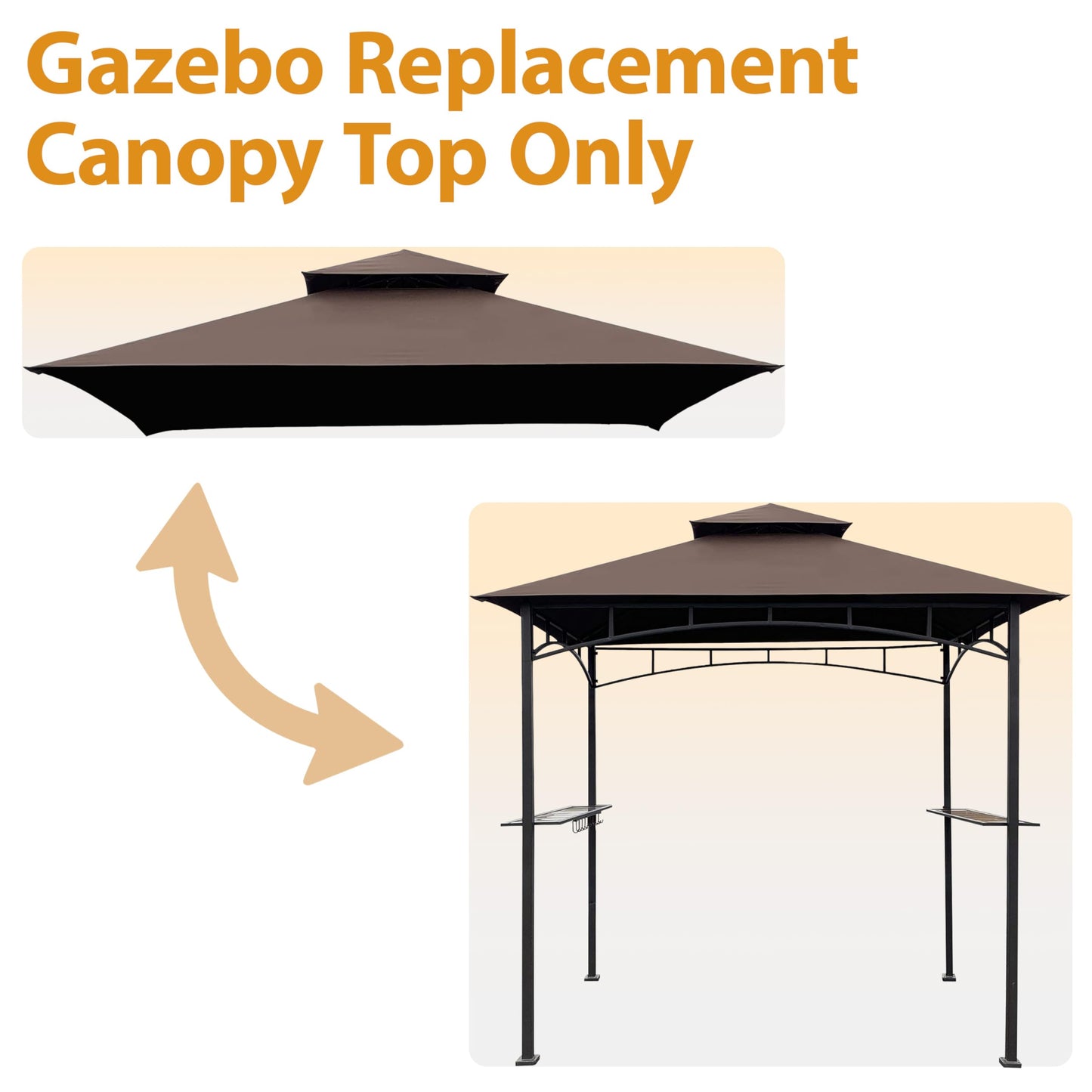 CoastShade 8 x 5 Grill BBQ Gazebo Double Tiered Replacement Canopy Roof Outdoor Barbecue Gazebo Tent Roof Top,Brown