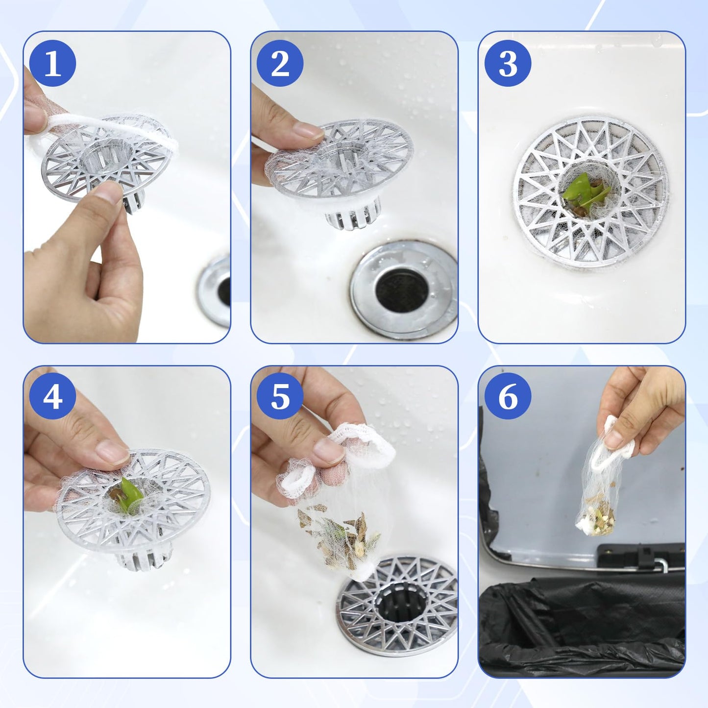 YBEATY 300 PCS Kitchen Disposable Strainer Sink Net Mesh Filter Bag Fits Sink Drain Strainer Scalability Elastic Anti-Clogging Bag for Collecting