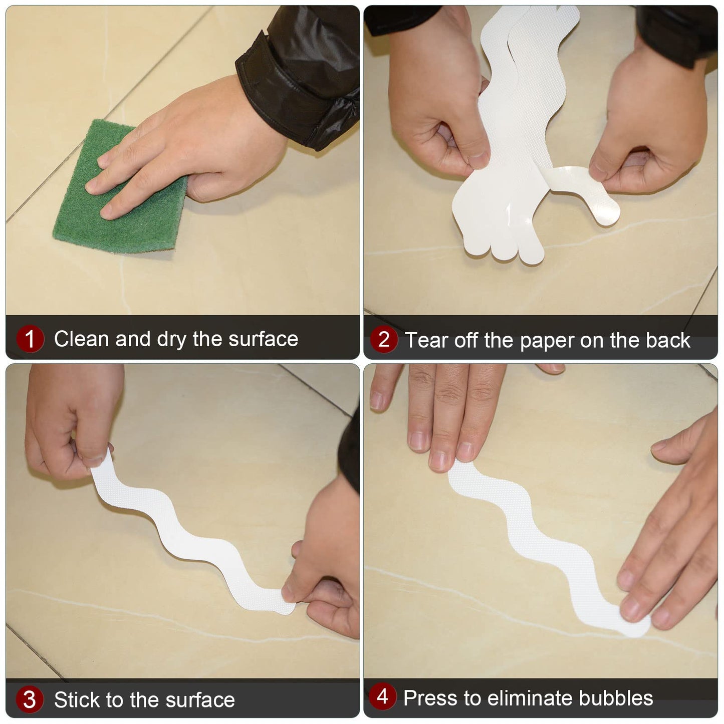 sourcing map 12pcs Non Slip Bathtub Stickers Bath Shower Floor 7.1" Anti-Slip Sticker Tape S-Shape Style Decals for Bathroom Kitchen Bathtub Treads