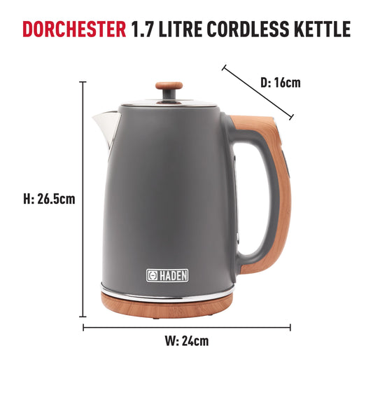 Haden Dorchester Temperature Control Kettle 1.7L Digital LCD Display - 3000W Fast Boil Cordless 360 Base BPA-Free and Easy to Clean