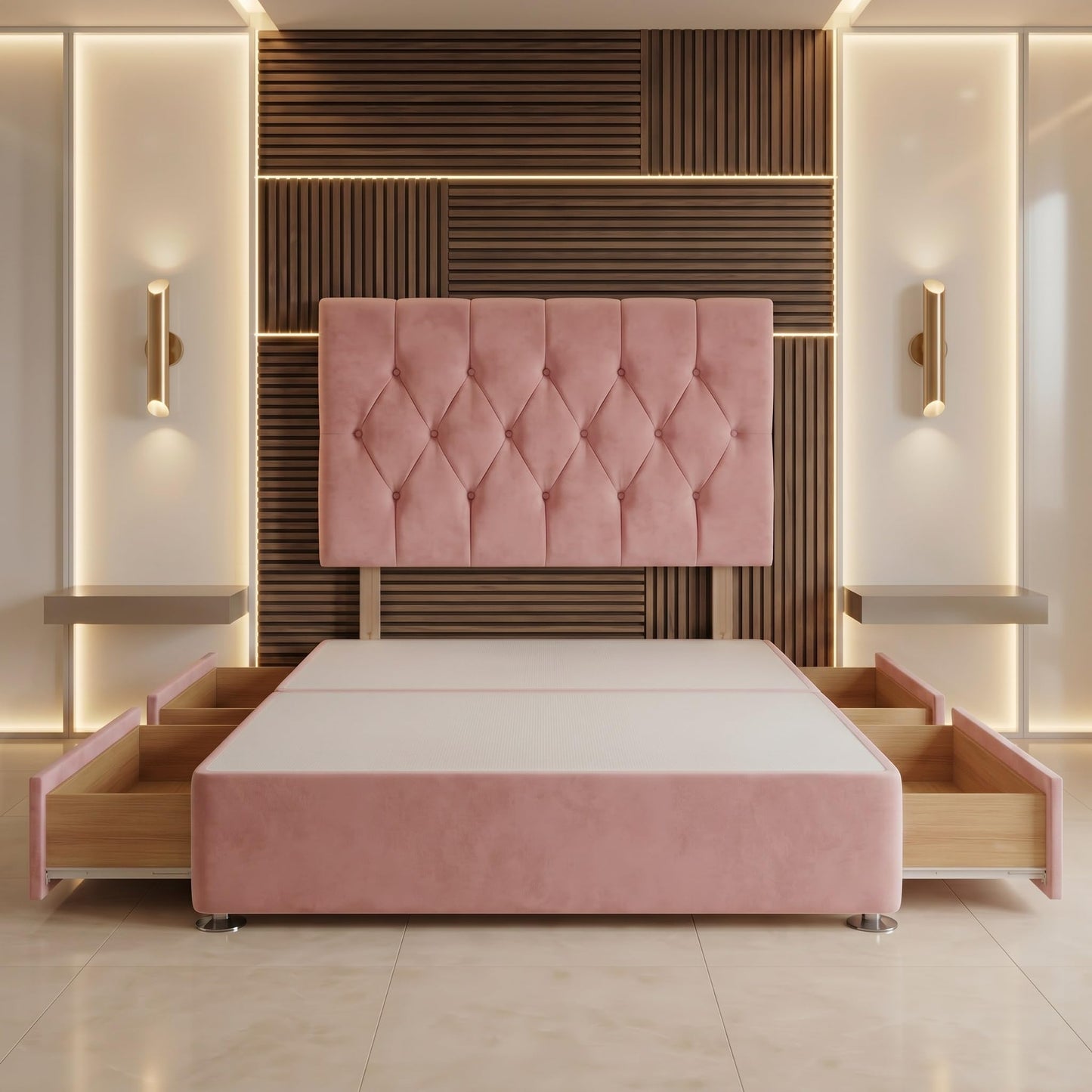 Bed Centre Ziggy Plush Small Single Divan Base 30" Headboard, Pink, 0 Draw
